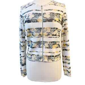ANTHROPOLOGIE MOTH Array Floral Stripe Full Zip Cardigan Sweater S